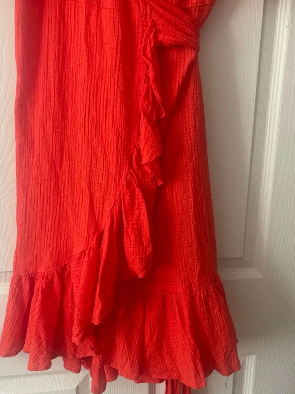 J. Crew Vibrant Red Ruffle Wrap Midi Dress